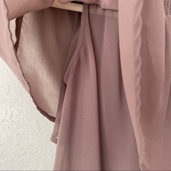 Show Me Your Mumu brown ruffle off shoulders elastic neckline chiffon top - Picture 4 of 6